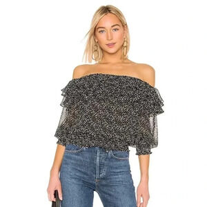 MISA Los Angeles Carlan Off Shoulder Top in Black with White Dots Size XS EUC
